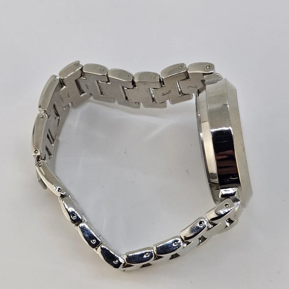 Women Watch 38MM Burgundy Dial Charms on Dial Gray Metal Bands 6.5